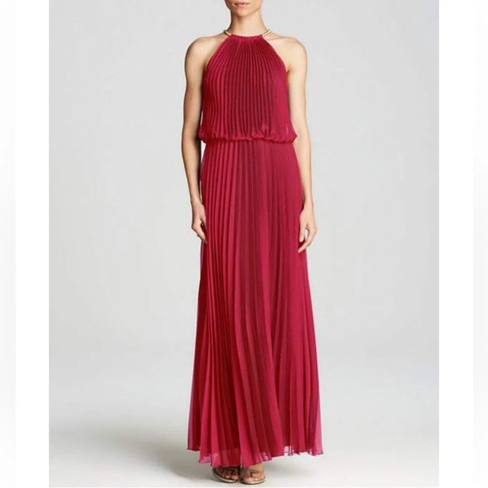 Xscape beautiful pleated halter maxi dress size 4